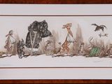 painting of a group of wild animals running in a field