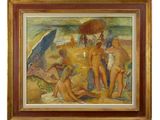 an image of a painting of a group of people on the beach