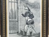 a framed picture of a man in uniform holding a sword