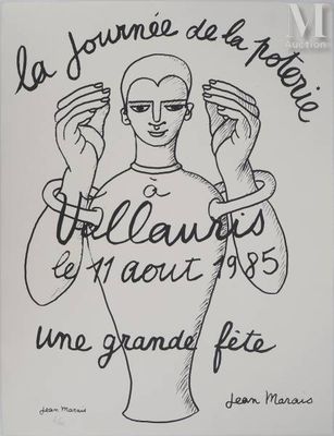 un dessin en noir et blanc représentant un homme les mains en l'air