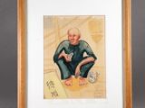 tableau représentant un homme assis sur une chaise, avec un chat sur les genoux
