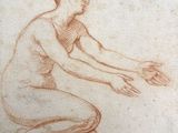 un dessin représentant une femme à genoux, les mains tendues