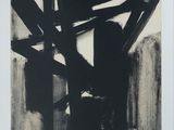 an image of a black and white painting of a person standing in front of a building