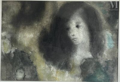 un tableau représentant une femme aux longs cheveux et des fleurs