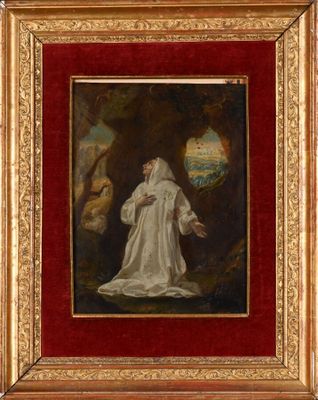 un tableau représentant une femme en robe blanche debout devant un arbre