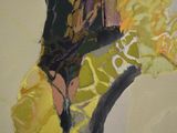 a painting of a woman ' s legs and shoes on a table