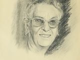 drawing of a woman with glasses and a smile on her face
