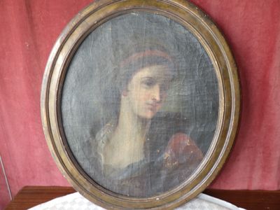 une photo d'un tableau représentant une femme en robe rouge