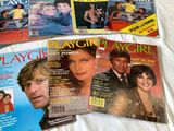 four magazine covers of various actors on a bed with a white sheet