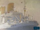 a painting of a large ship in the water