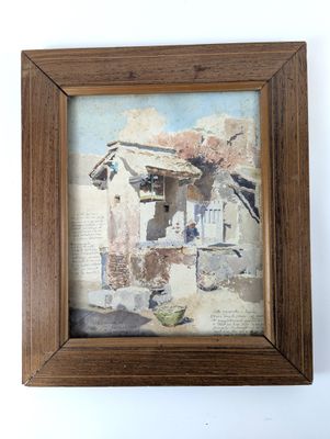 peinture représentant une maison à ossature bois sur un mur blanc