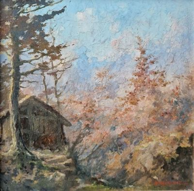 une image représentant un tableau d'une cabane dans les bois