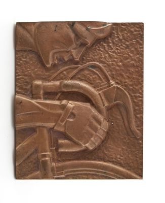 ECOLE MODERNE "Le cycliste" Plaque En bronze