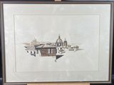 an old picture of a picture of a building with a clock on it