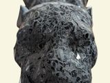 a stone sculpture of a head on a stand