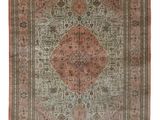 tapis persan antique à motif de médaillon sur fond beige