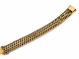 a gold bracelet with a chain link on a white background