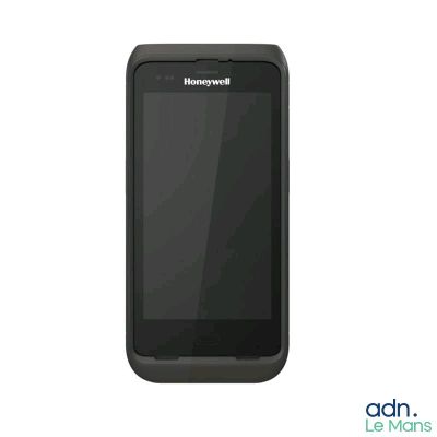vue arrière d'un téléphone portable noir sur fond blanc