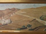 une image d'un tableau représentant un village sur une colline