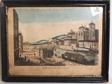 tableau représentant une vue de ville avec un pont et un bateau
