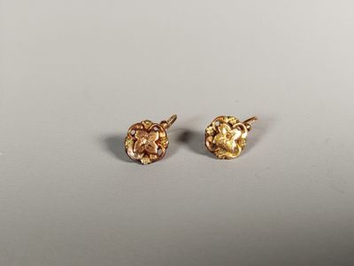 une paire de boucles d'oreilles en plaqué or sur fond blanc