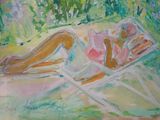 un tableau représentant une femme allongée dans une chaise longue