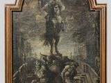 an image of a painting of a man standing on top of a statue