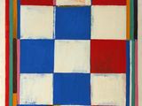 an image of a painting of a red, white, blue, and yellow checkered pattern