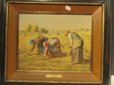 painting of a group of people working in a field with hay