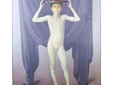 a painting of a boy with a skull on top of his head