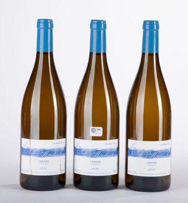 trois bouteilles de vin sont alignées sur une surface blanche