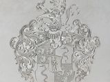 a drawing of a coat of arms with a bird on it