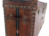 a brown trunk with a green stripe on it