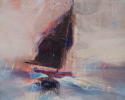 une peinture d'un voilier dans l'eau