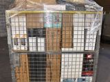 a cart with a bunch of boxes on it in a warehouse
