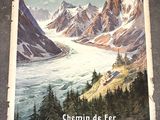affiche représentant un paysage de montagne avec un lac et des montagnes en arrière-plan