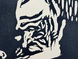a black and white drawing of a man smoking a cigarette