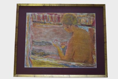 tableau représentant un homme assis sur un banc en train de lire un livre