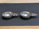 pair of silver plated spoons with chain handles