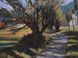 a painting of a path in the middle of a field