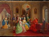 an image of a painting of a group of people sitting around a table