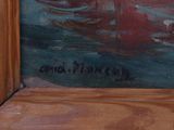 a painting of a man in a boat on the water