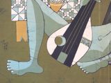 a painting of a man with a guitar on a wall