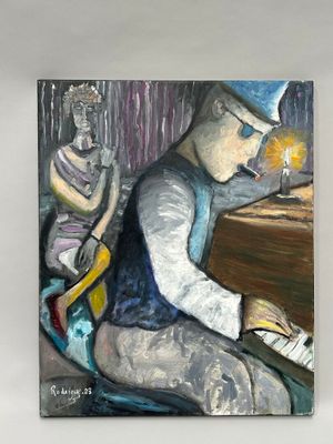 RODRIGUE, Le pianiste et la chanteuse, Huile sur toile signé…