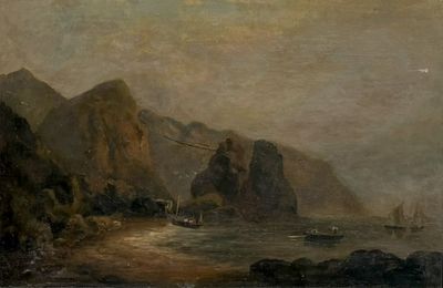 ECOLE ANGLAISE (XIXe), « La baie », Huile sur toile Ancienne étiquette - Photo 1