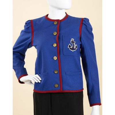 Yves SAINT LAURENT Rive gauche, Veste à col rond en laine bl…