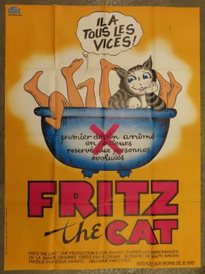 movie poster of a cat in a bathtub with a caption saying frittez the cat