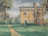 un tableau représentant un château au milieu d'un champ