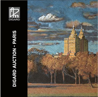 une image représentant un tableau d'un château avec des arbres au premier plan