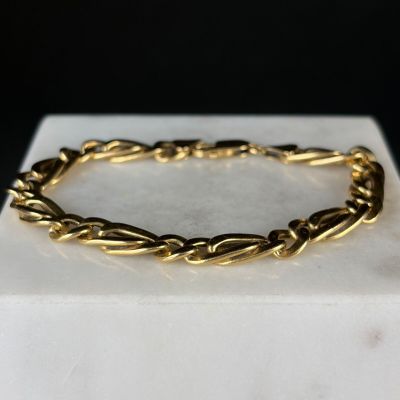 ANCIEN BRACELET GOURMETTE En Argent Massif Silver Maille plaque Tank